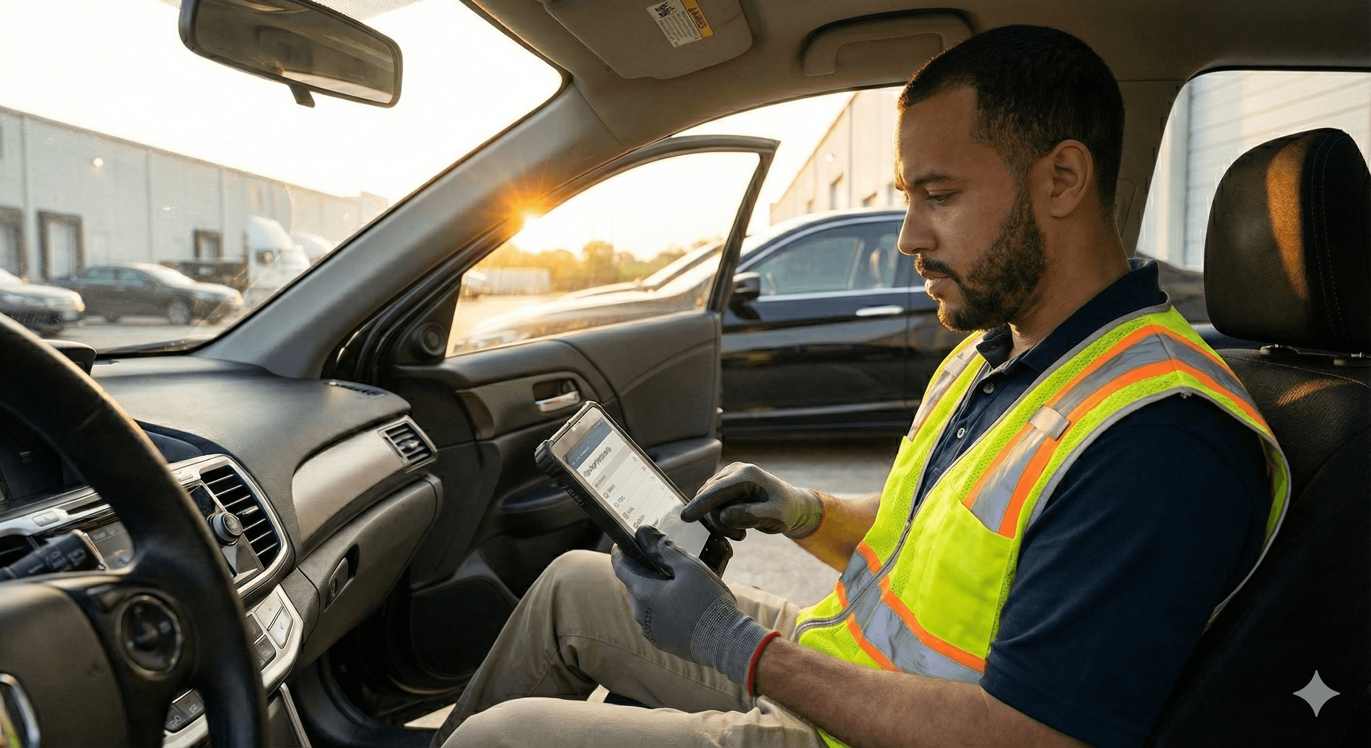 Driver filling out inspection form